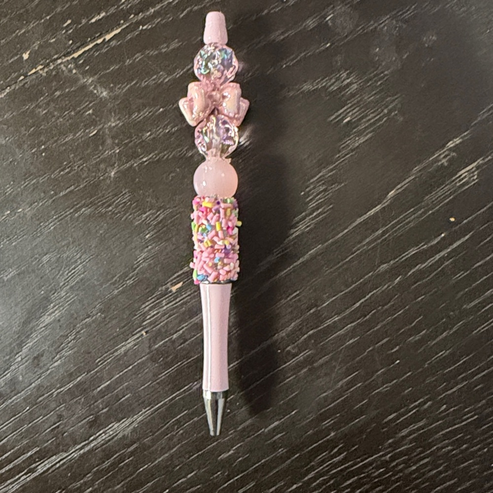 Pink Beaded Pen with Sprinkles handmade